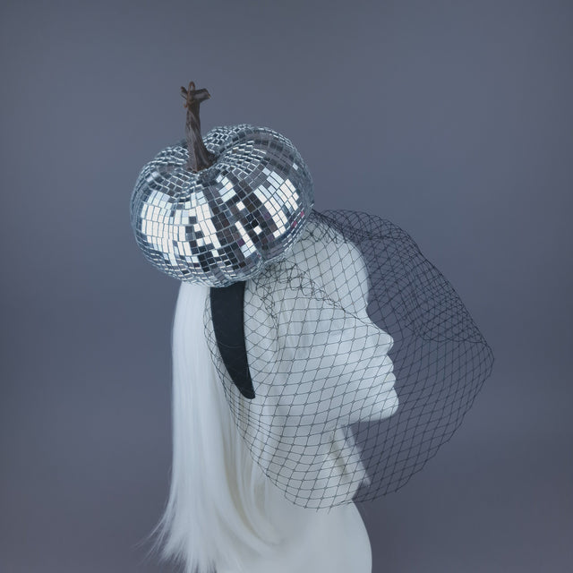 Pearls & Swine: Mirror Ball Pumpkin Veil Headdress "Last Dance"