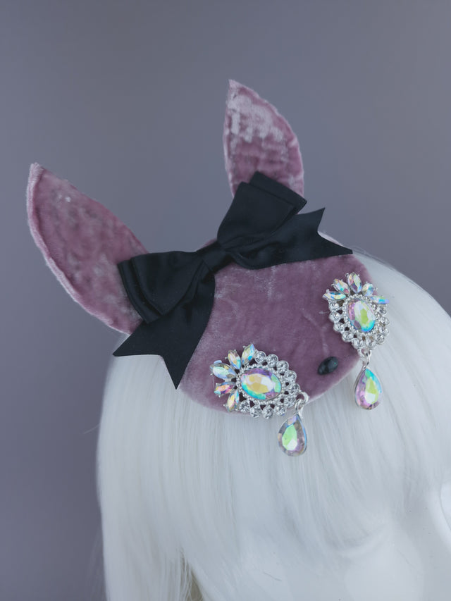 Pearls & Swine: Pink Rabbit Ear Mini Fascinator "Sad Bunny"