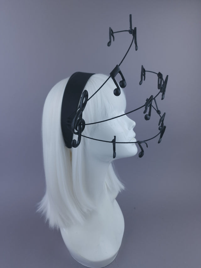 Pearls & Swine: Black Musical Notes Headpiece "Song"
