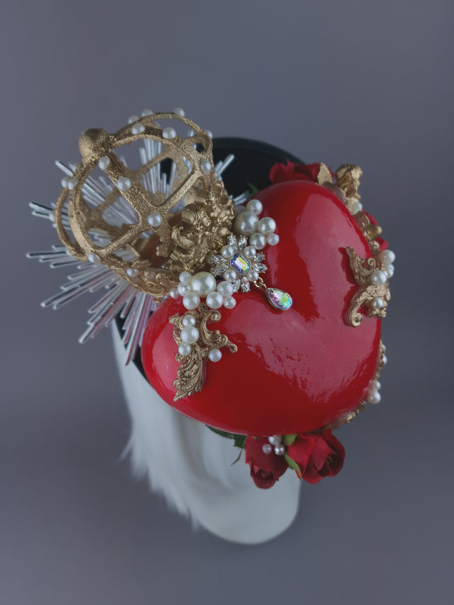 Pearls & Swine: Hat Red Sacred Heart, Cherub & Roses