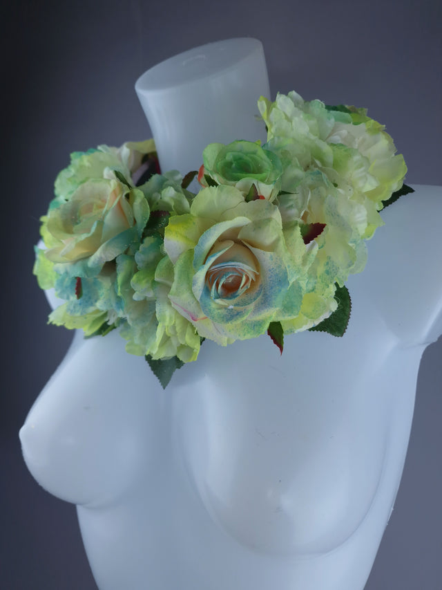 "Lime" Green Rose & Flower Headdress & Neckpiece