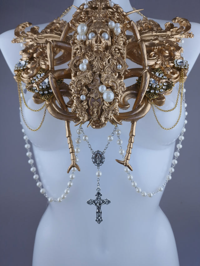 "Demonique" Gold Filigree Cockroach & Pearl Body Jewellery Harness