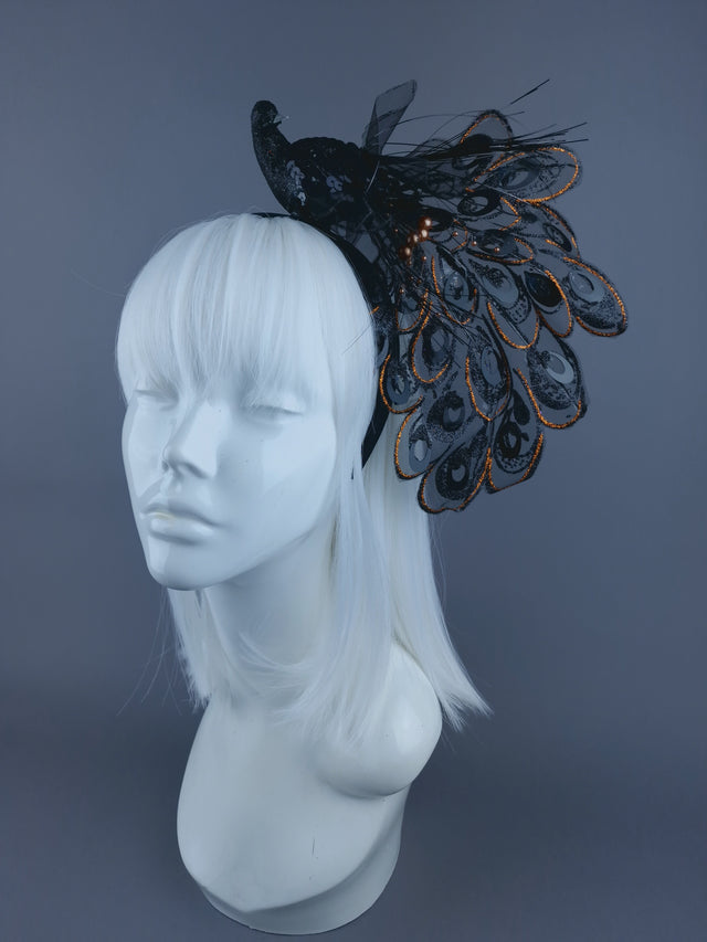 Black Glitter Peacock Xmas Headdress