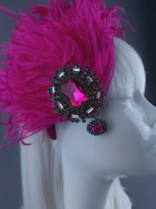 "Nomi" Pink Feather Headdress with Jewel