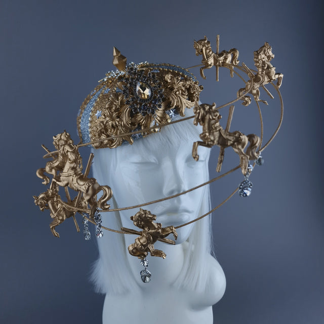 "Cirque Forever" Gold & Silver Circus Carousel Wired Veil Hat