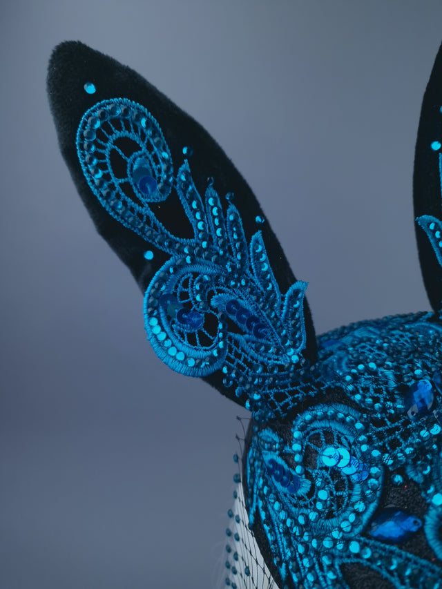 "Luhlaza" Blue Lace Bunny Rabbit Ear Fascinator Hat