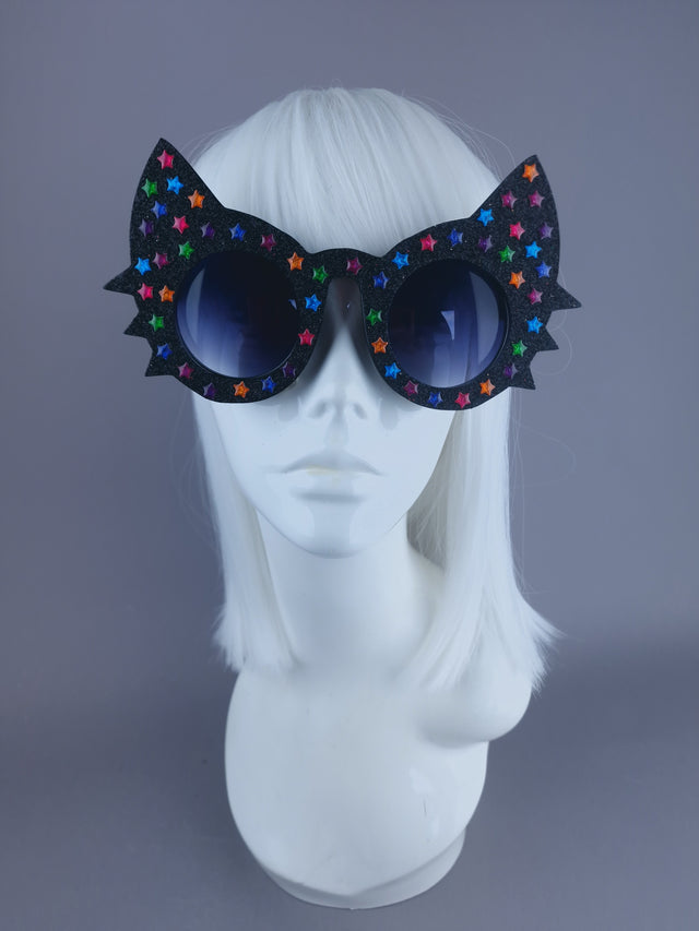 "Meowzer" Black Glitter Star Cat Sunglasses