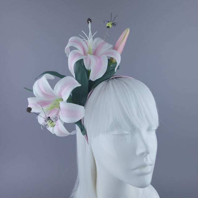 "Summa" Pastel Pink Flower & Bees Headdress