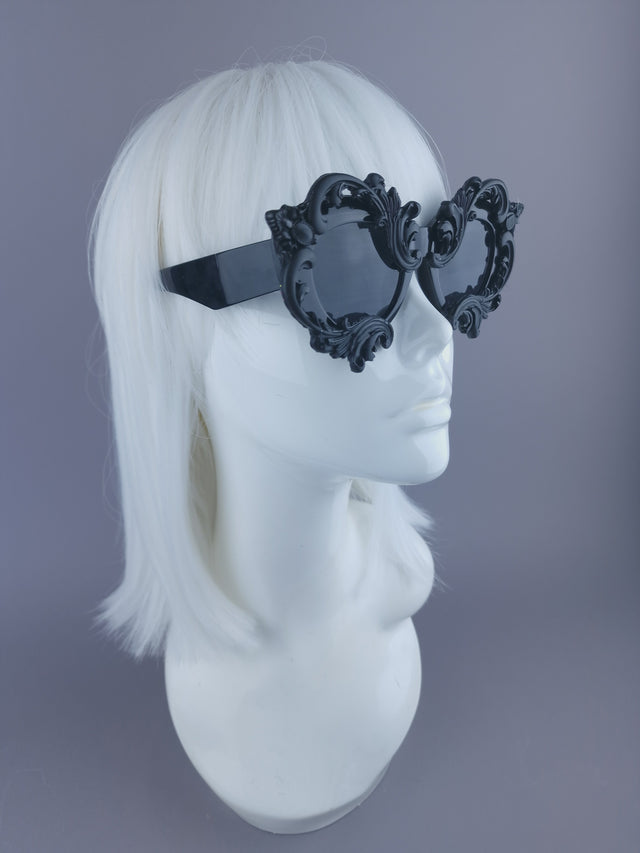 "Cyanide" Black Filigree Cateye Sunglasses