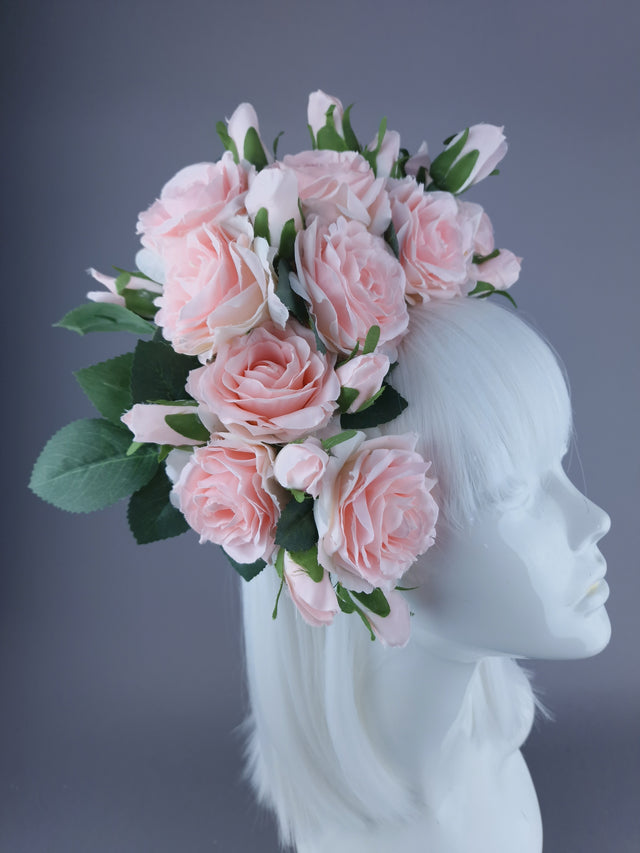 "Ida" Pastel Pink Rose & Rosebud Flower Headdress