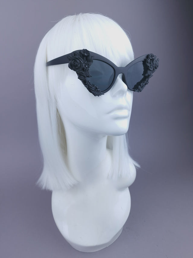 Pearls & Swine: Black Filigree & Rose Cat Eye Sunglasses "Rose Noire"