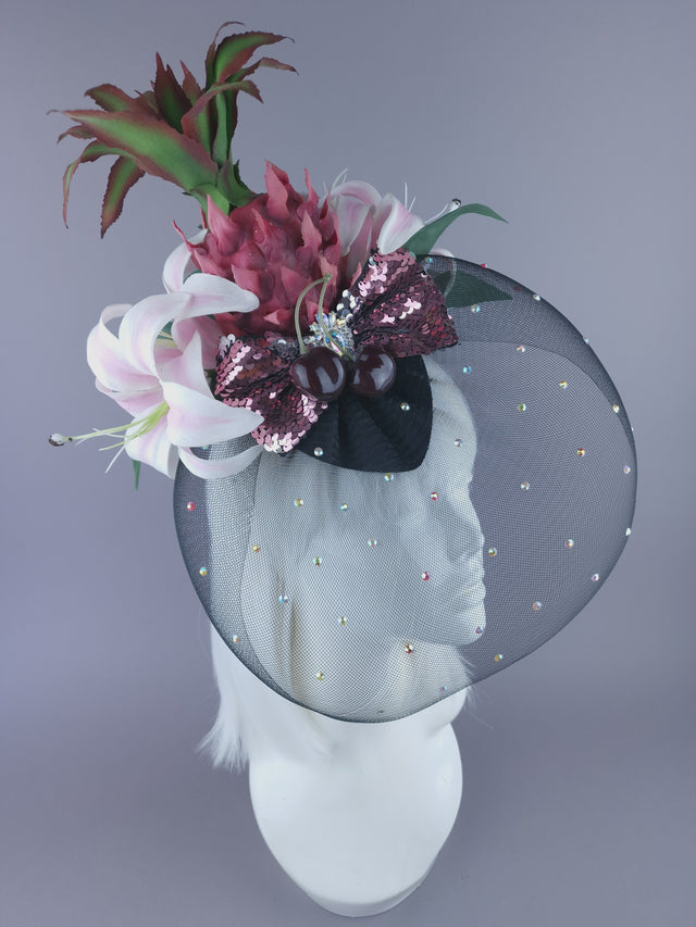 "Tuti" Pink Pineapple Flower Veil Fascinator