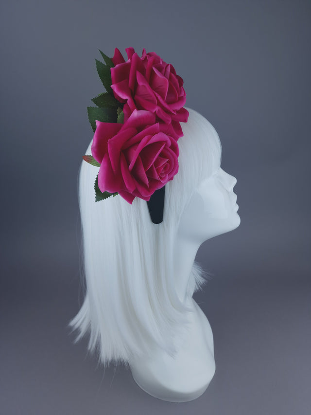 Pearls & Swine: Pink Velvet Rose Flower Headdress & Neckpiece "Eva"