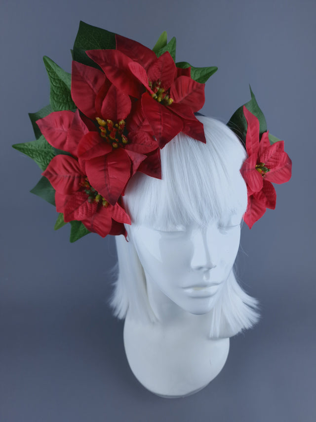 Red Poinsettia Xmas Headdress