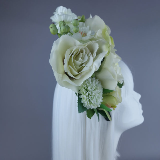 "Acantha" Light Green Rose Flower Headdress