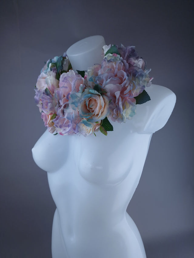 "Bonnie" Pastel Rose & Flower Headdress & Neckpiece