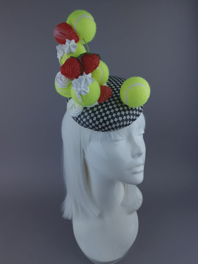 Pearls & Swine: Wimbledon Fascinator Tennis Balls Hat - Strawberries & Cream