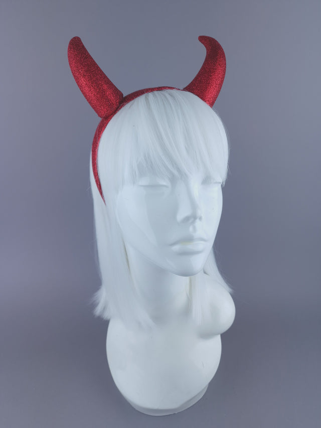 "Demonique" Large Red Glitter Devil Horn Headpiece