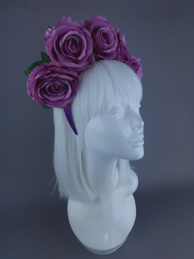 "Mavis" Pink/Purple Rose Flower Headdress & Neckpiece