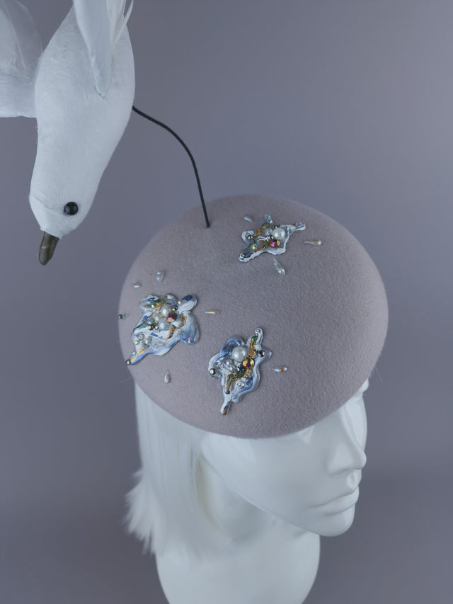 Pearls & Swine: Kitsch Glitter Seagull Poop Fascinator Hat "Mierda"