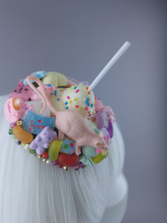 "Feast" Pink Rat & Candy Mini Fascinator