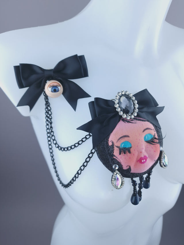 Dollface & Blinking Eye Necklace Brooch Jewellery
