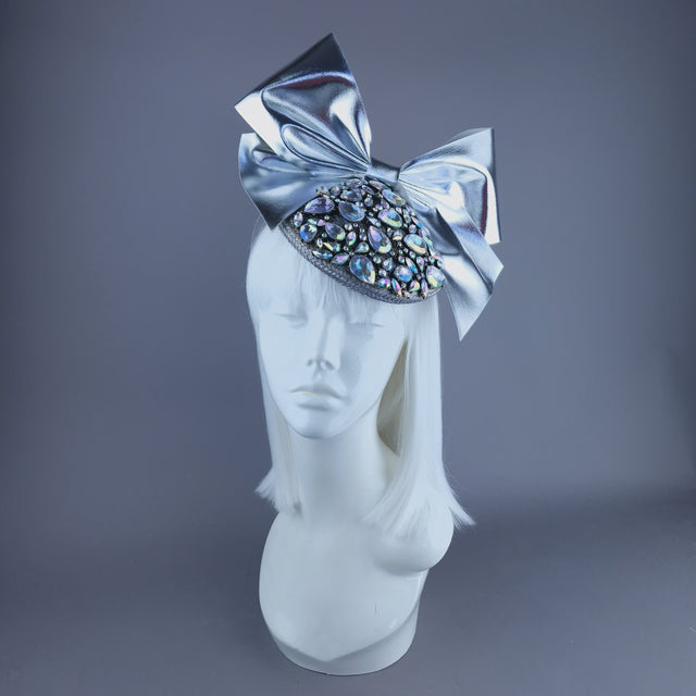 "Diella" Grey Jewel & Silver Bow Fascinator Hat