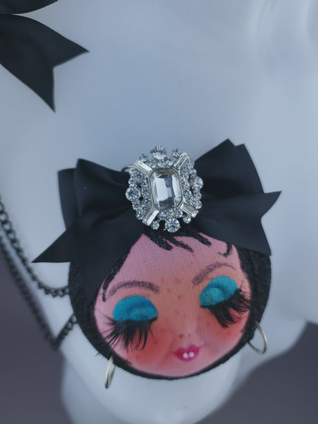 Dollface & Blinking Eye Necklace Brooch Jewellery