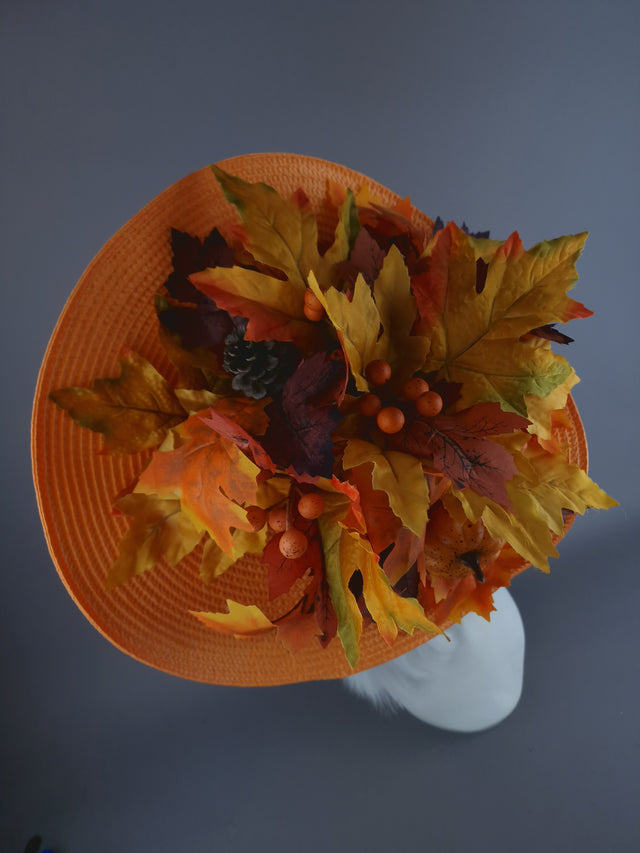 "Maple" Orange Autumn Leaf & Pumpkins Hat