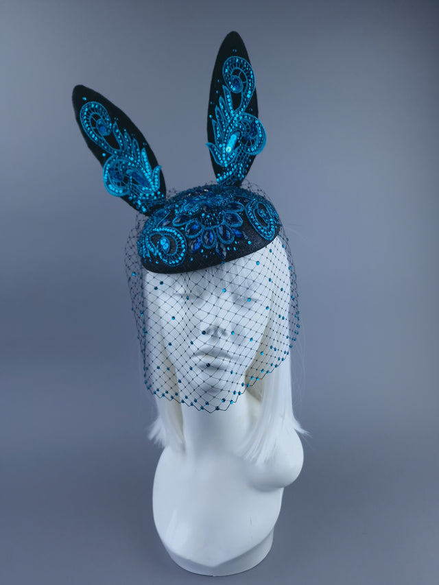 "Luhlaza" Blue Lace Bunny Rabbit Ear Fascinator Hat