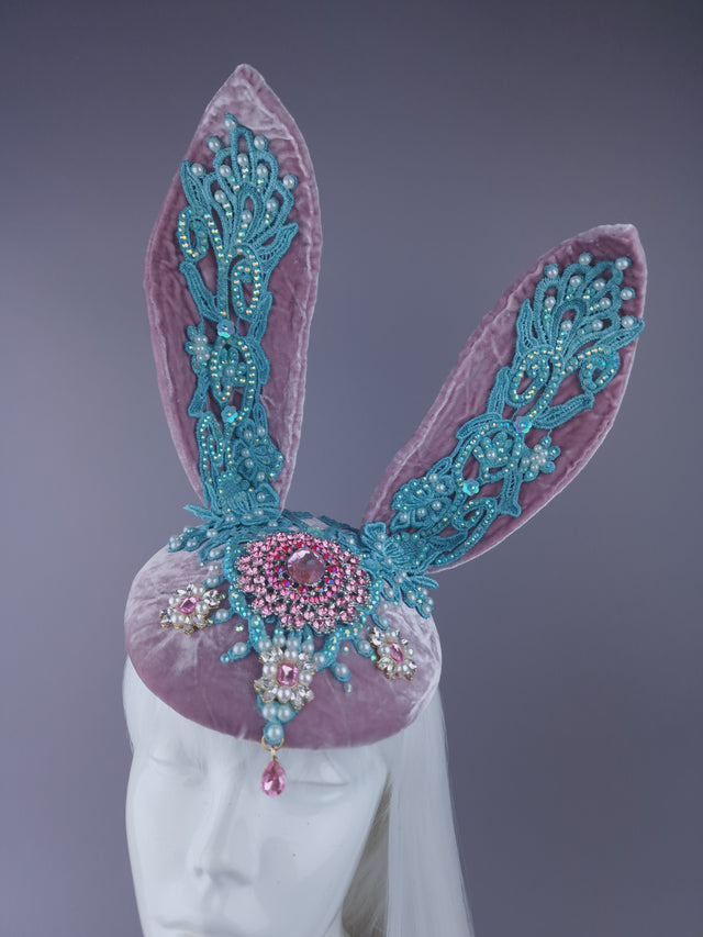 Pearls & Swine: Pink & Blue Bunny Rabbit Ear Fascinator Hat
