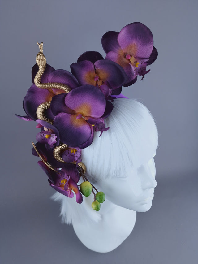 "Serpentes" Purple Orchid & Gold Snake Headdress