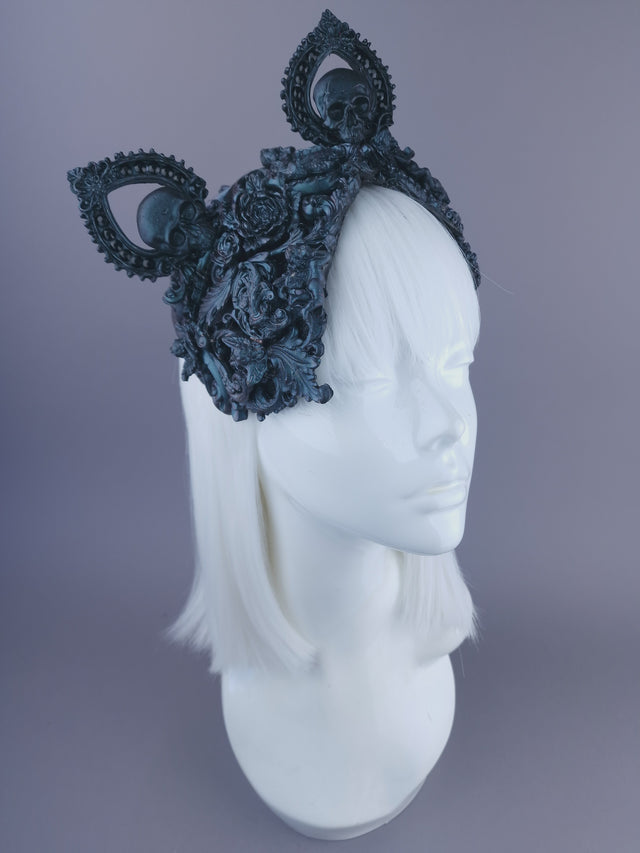 "Ruína" Teal Filigree Angel Cat Ear Fascinator Hat