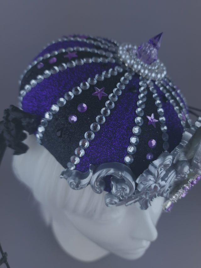 "Cirque Forever" Black & Purple Circus Carousel Wired Veil Hat