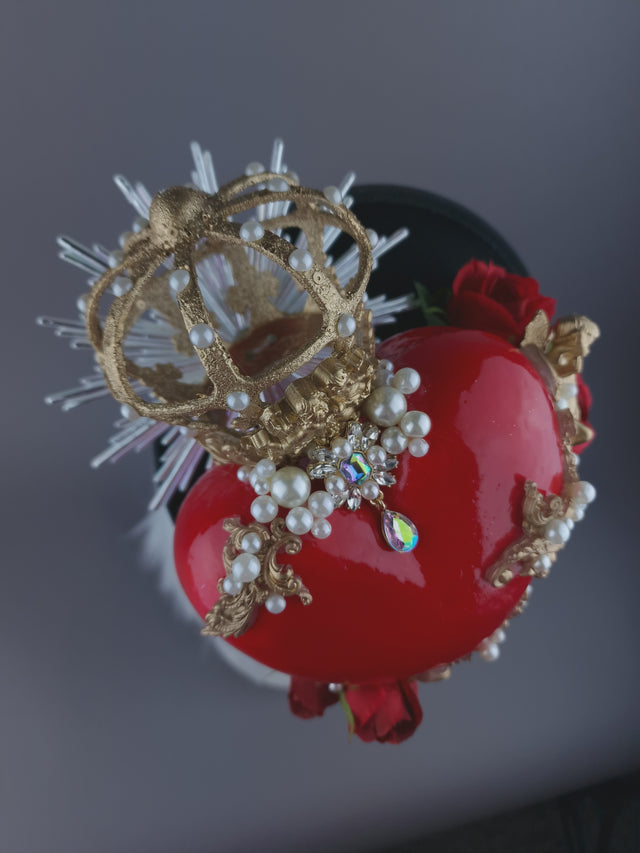 Pearls & Swine: Hat Red Sacred Heart, Cherub & Roses