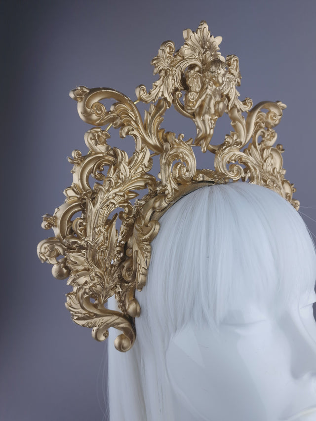 "Revere" Gold Filigree & Cherub Halo Headdress