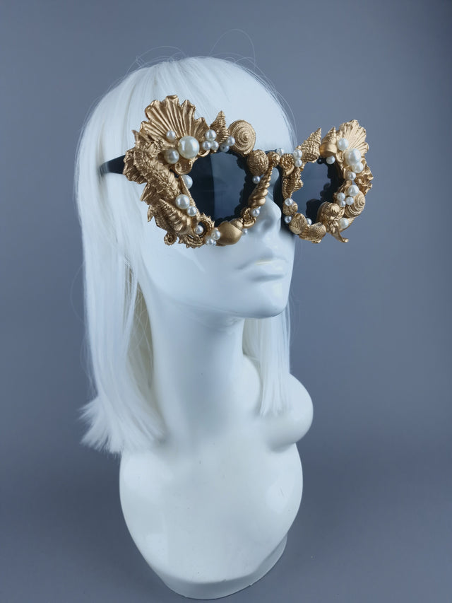 "Ariella" Gold & Pearl Shell Mermaid Sunglasses