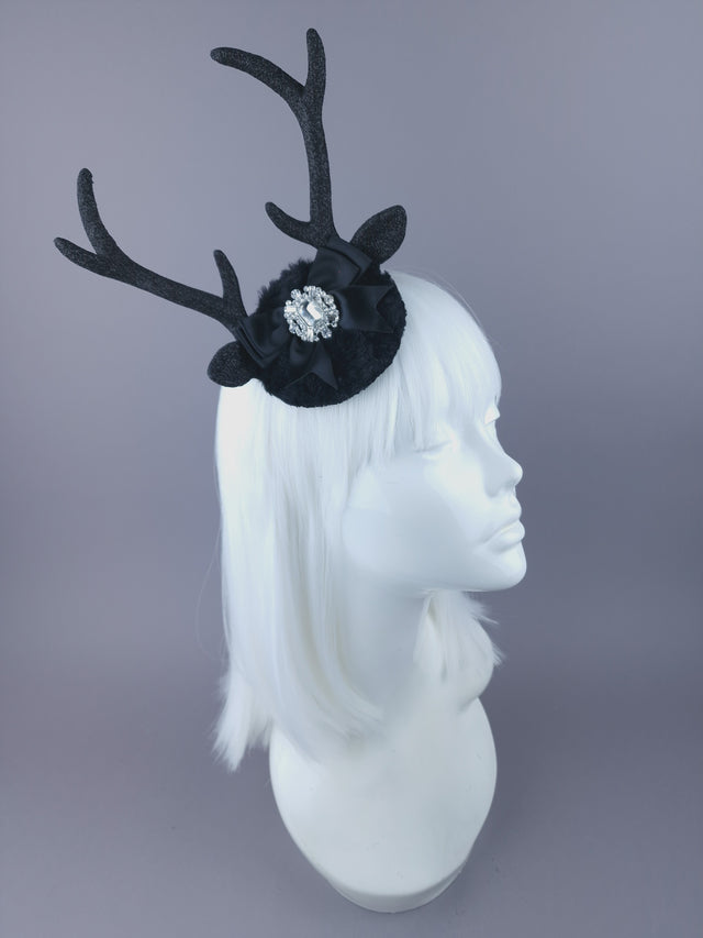 Deer Antlers, Jewel & Bow Mini Fascinator