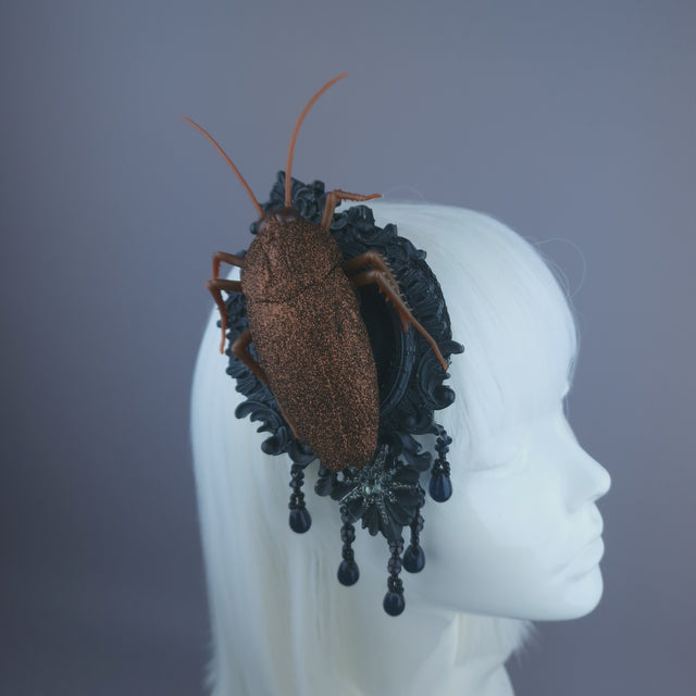 Pearls & Swine: Extra Large Gothic Cockroach Mini Fascinator "Eek"