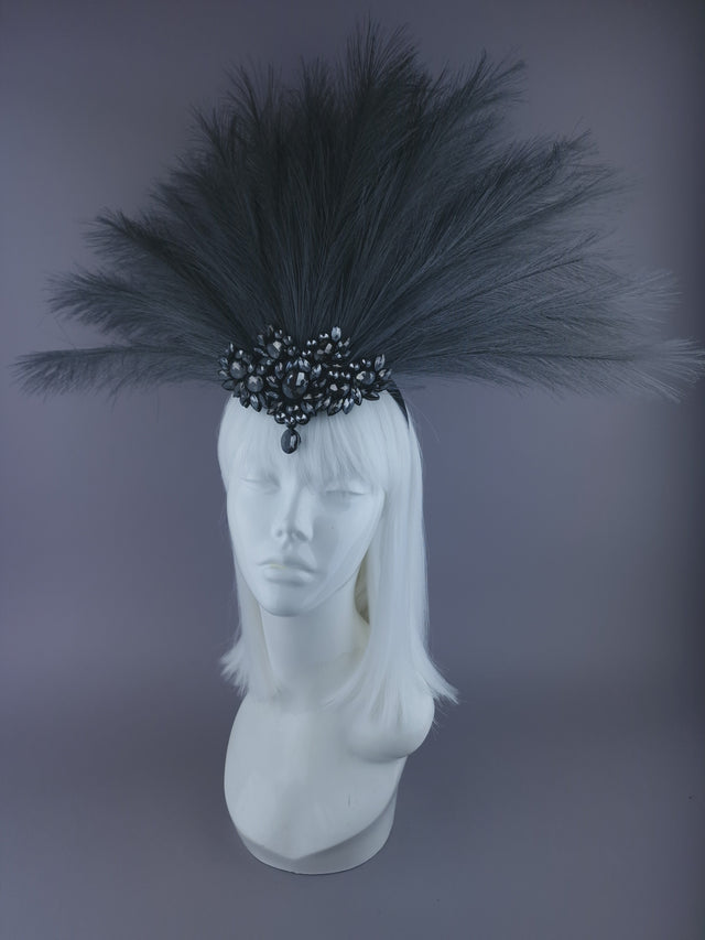 "Sassi" Grey Showgirl Jewel Headdress