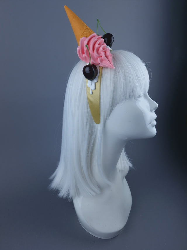 Pink Dropped Ice-cream & Cherries Headband