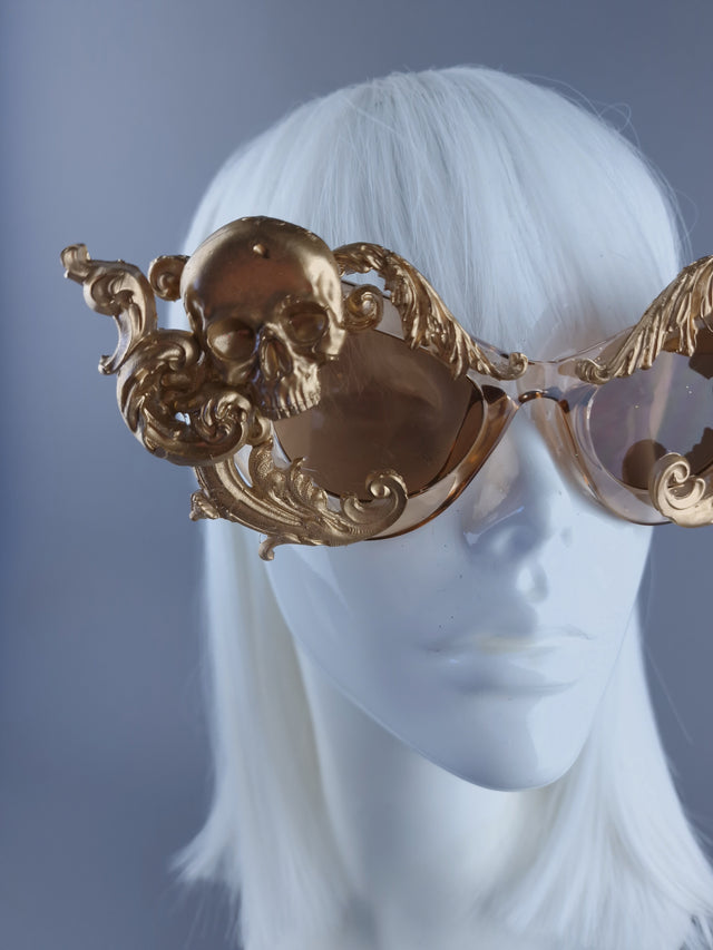 "Divya" Gold Filigree Skull Sunglasses