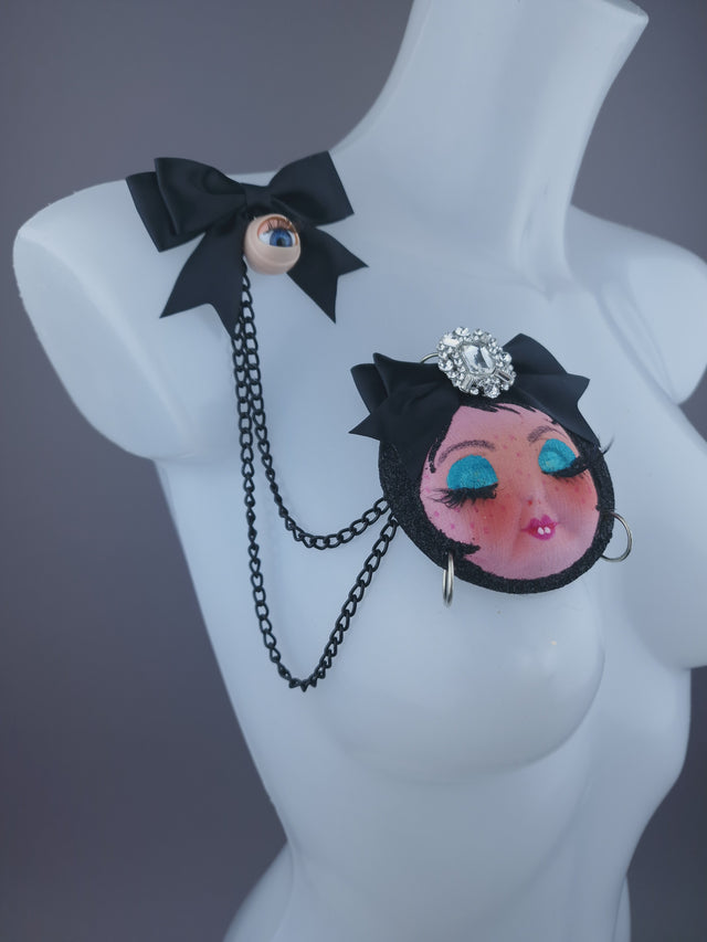 Dollface & Blinking Eye Necklace Brooch Jewellery
