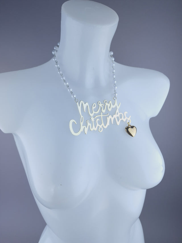 Gold & Pearl "Merry Xmas" Neckpiece