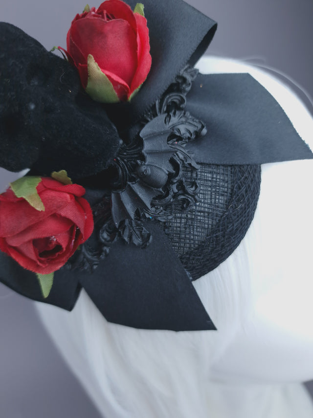 "Grimsley" Skull, Filigree & Bow Mini Fascinator