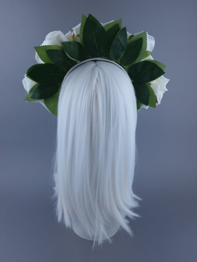 "Eva" Ivory Velvet Rose Flower Headdress & Neckpiece