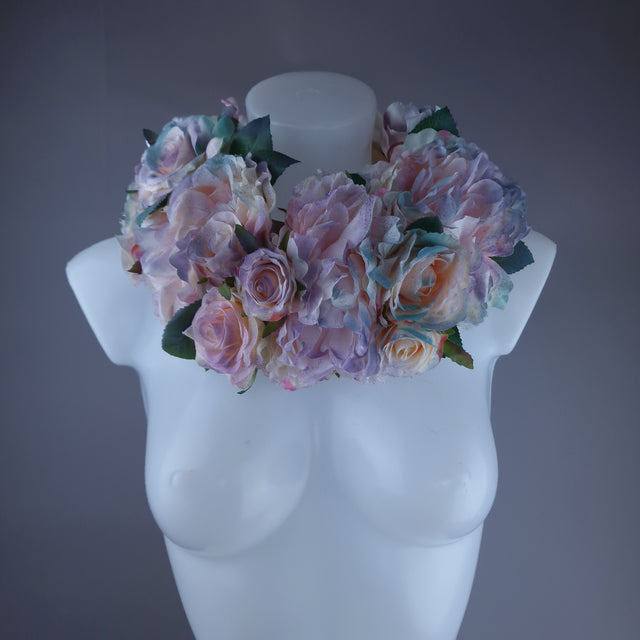 "Bonnie" Pastel Rose & Flower Headdress & Neckpiece