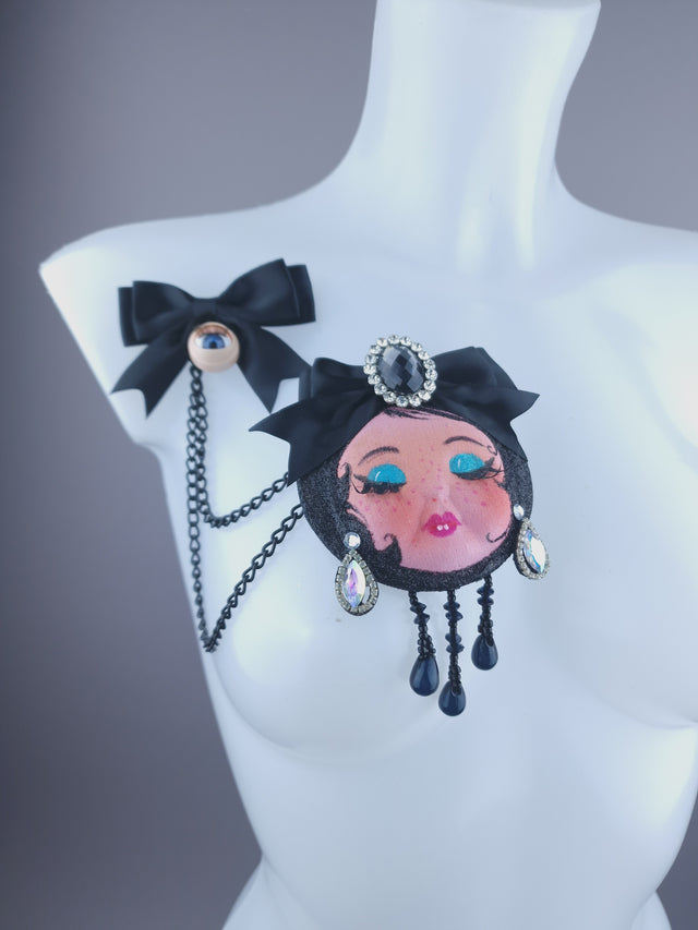 Dollface & Blinking Eye Necklace Brooch Jewellery