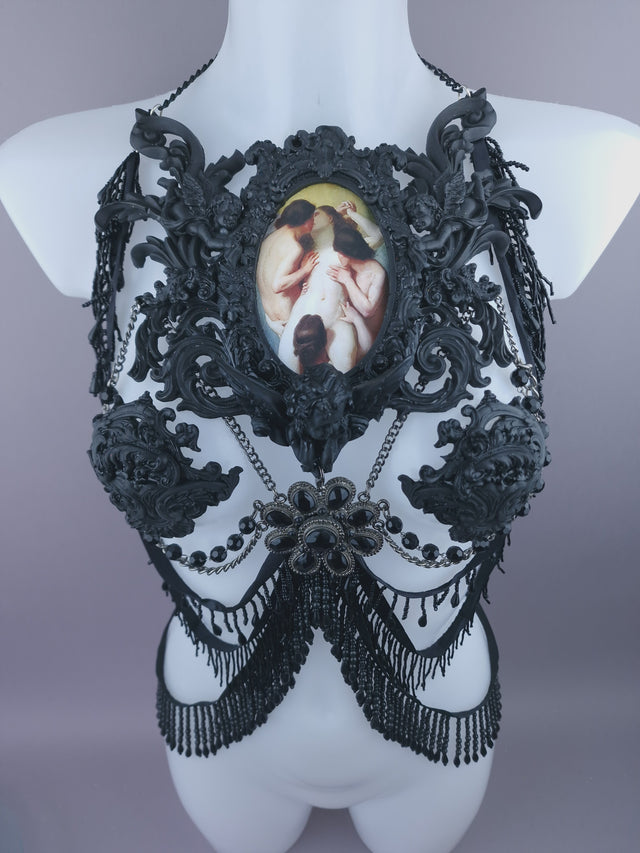 Pearls & Swine: Black Filigree Harness Body Jewellery & Pasties "La Femme Damnée"