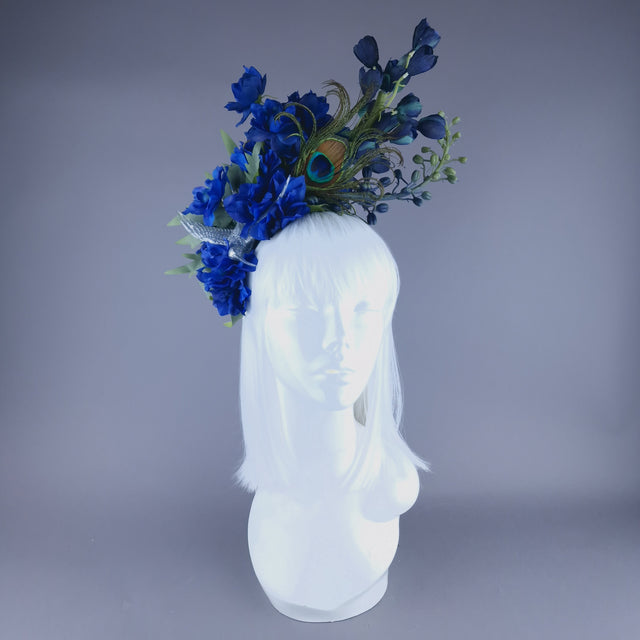 "Azraq" Blue Flower & Hummingbird Headdress